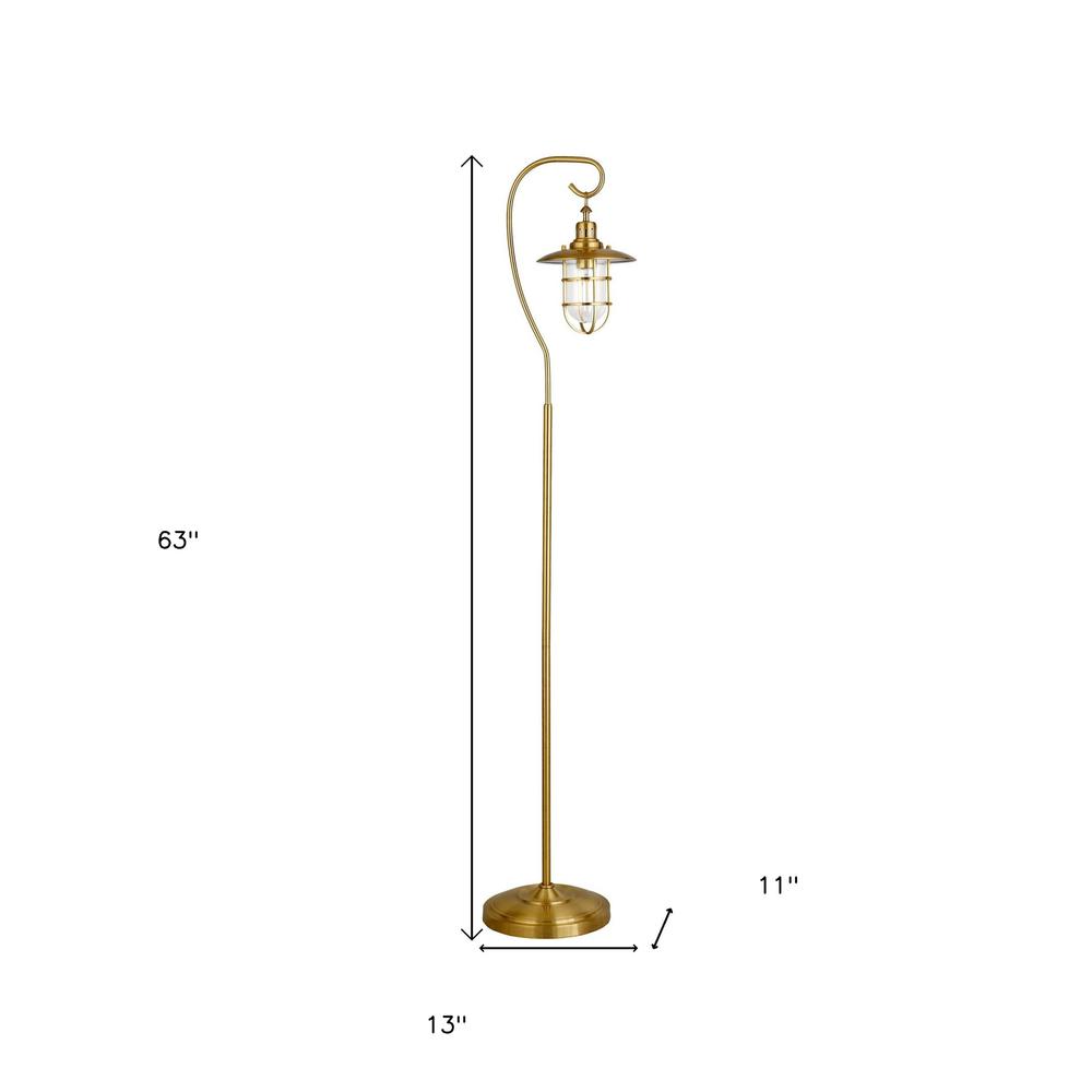 63" Brass Arched Floor Lamp With Clear Transparent Glass Globe Shade. Picture 7