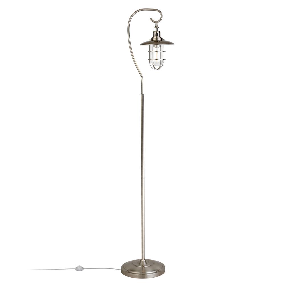 63" Nickel Arched Floor Lamp With Clear Transparent Glass Globe Shade. Picture 2