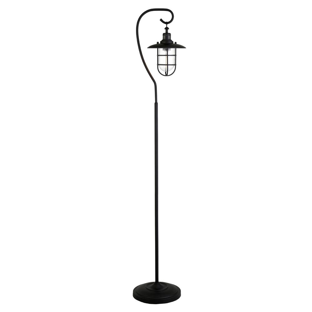 63" Black Arched Floor Lamp With Clear Transparent Glass Globe Shade. Picture 1