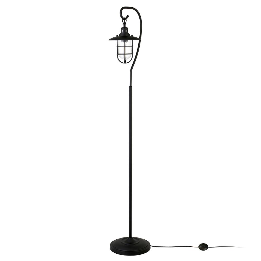 63" Black Arched Floor Lamp With Clear Transparent Glass Globe Shade. Picture 2