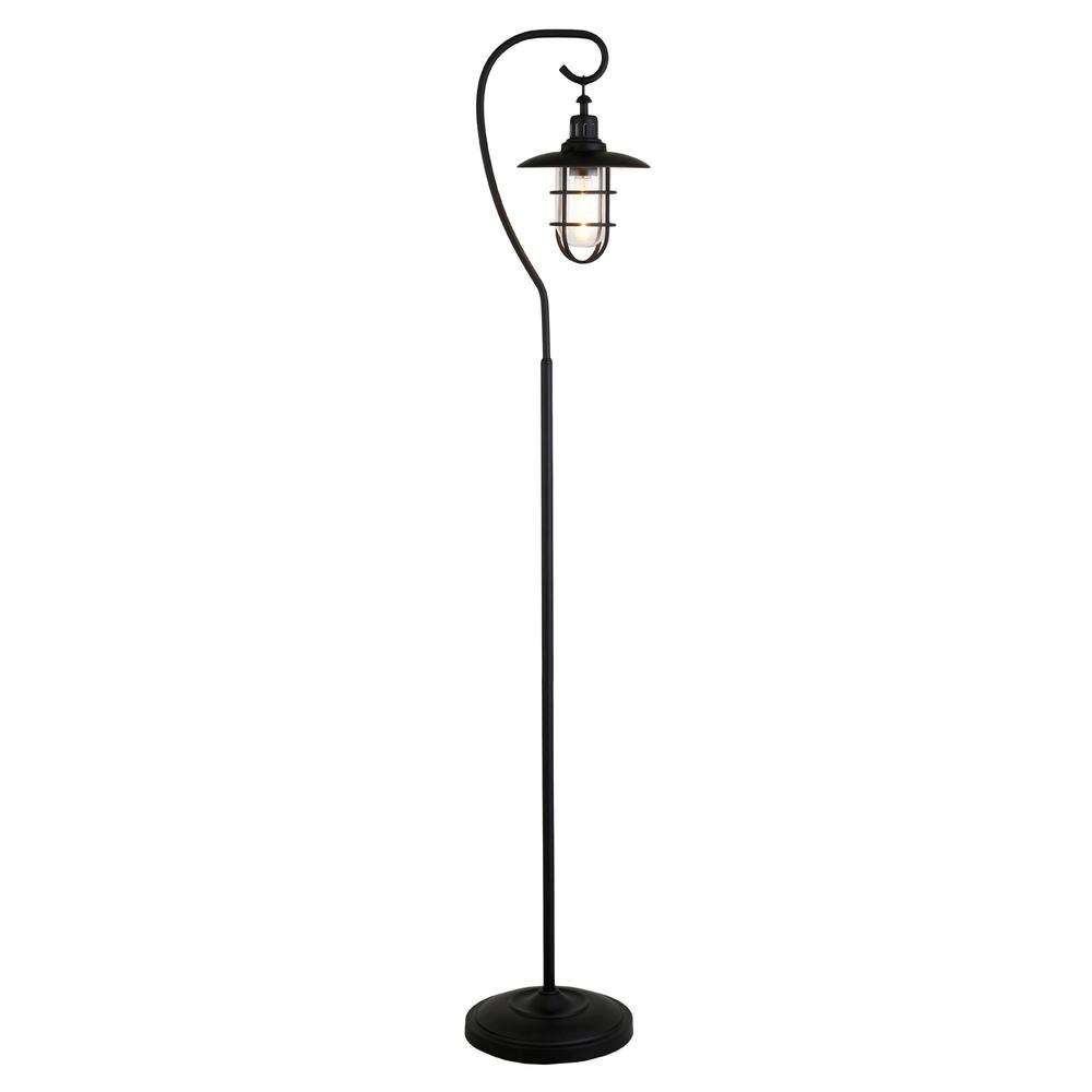 63" Black Arched Floor Lamp With Clear Transparent Glass Globe Shade. Picture 3