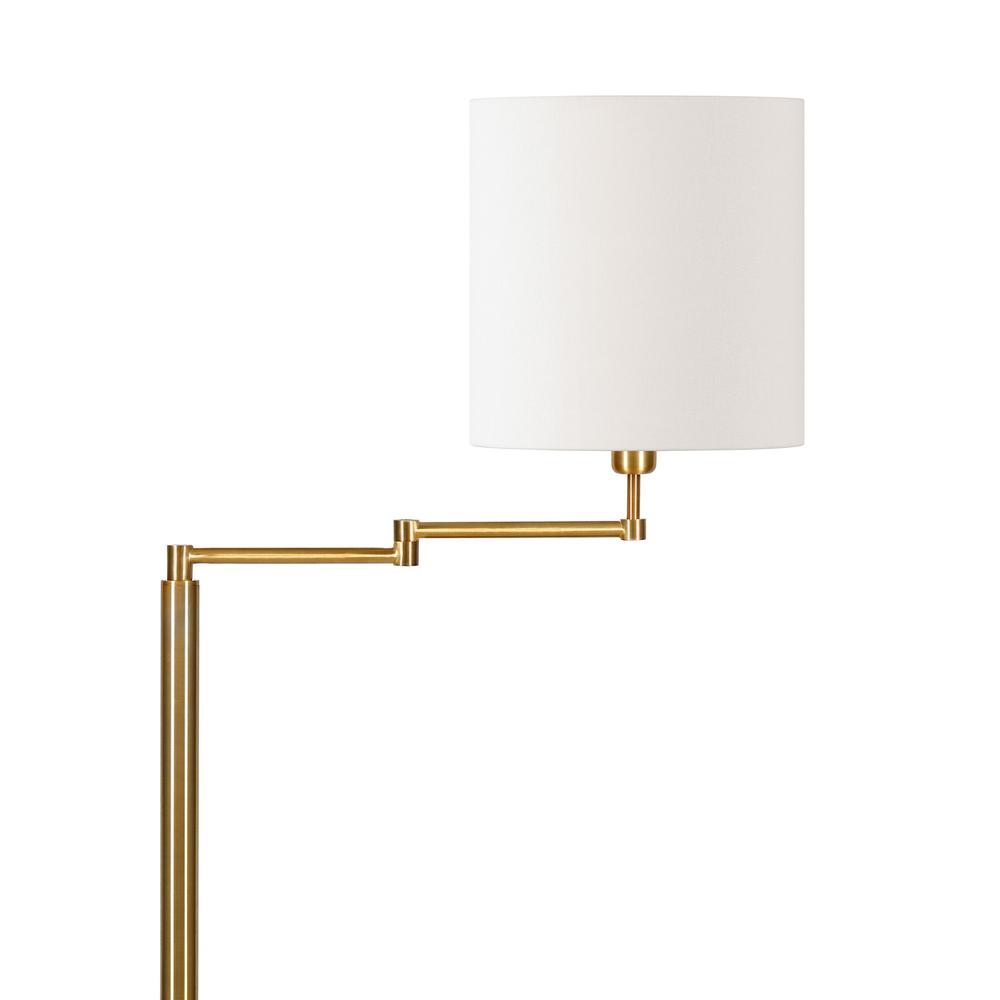 62" Brass Swing Arm Floor Lamp With White Frosted Glass Drum Shade. Picture 5