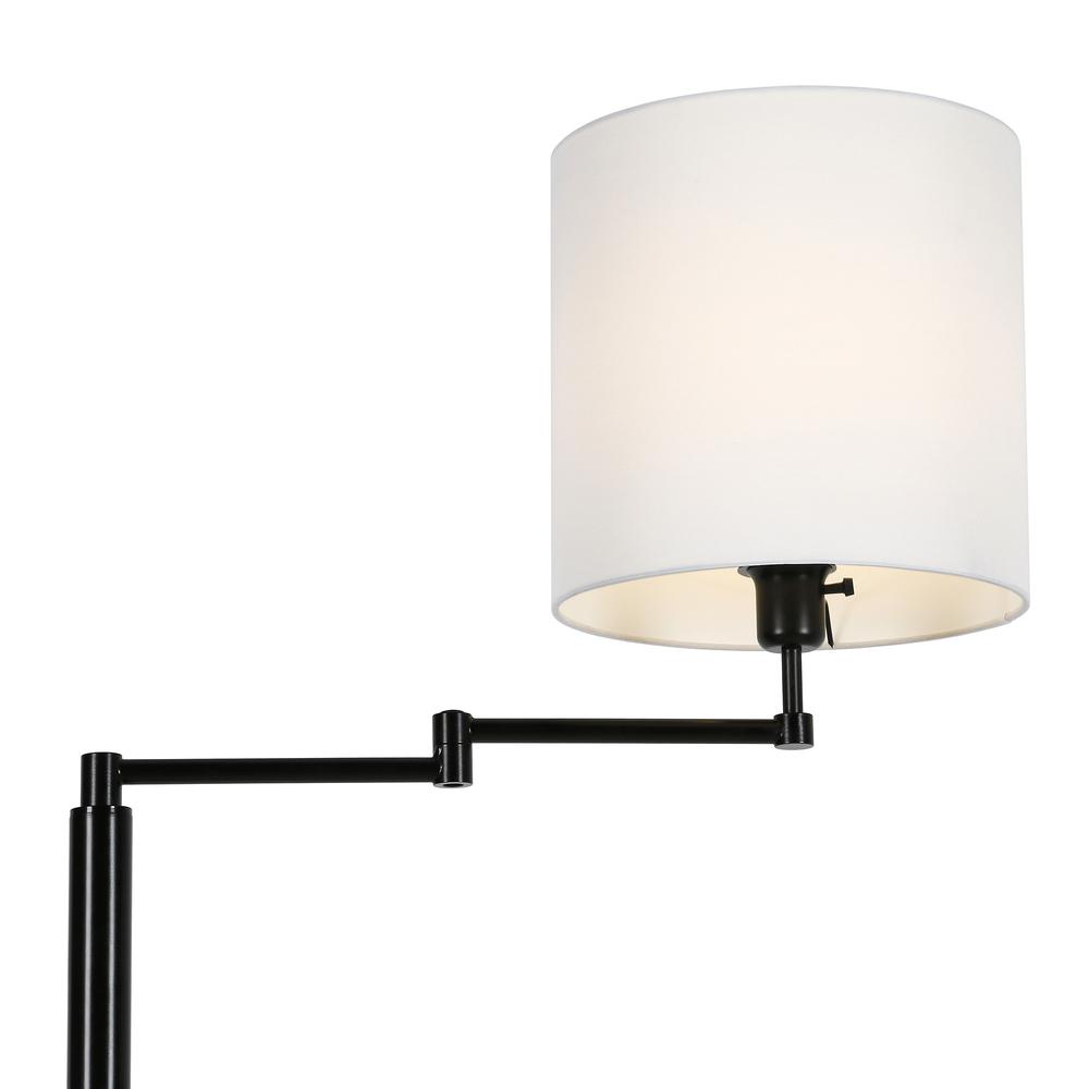 62" Black Swing Arm Floor Lamp With White Frosted Glass Drum Shade. Picture 4