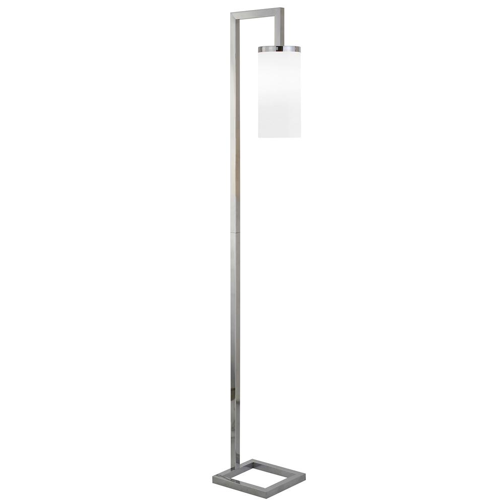 67" Nickel Reading Floor Lamp With White Frosted Glass Drum Shade. Picture 1