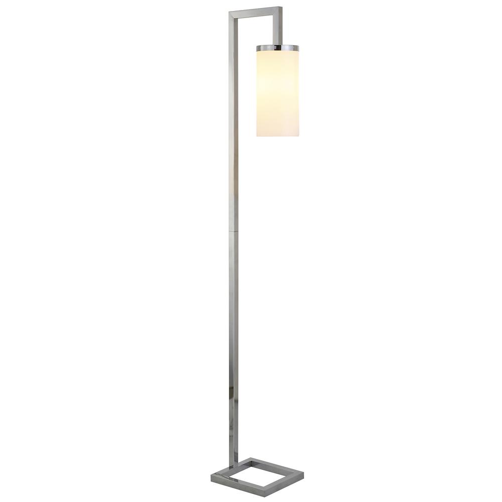 67" Nickel Reading Floor Lamp With White Frosted Glass Drum Shade. Picture 2
