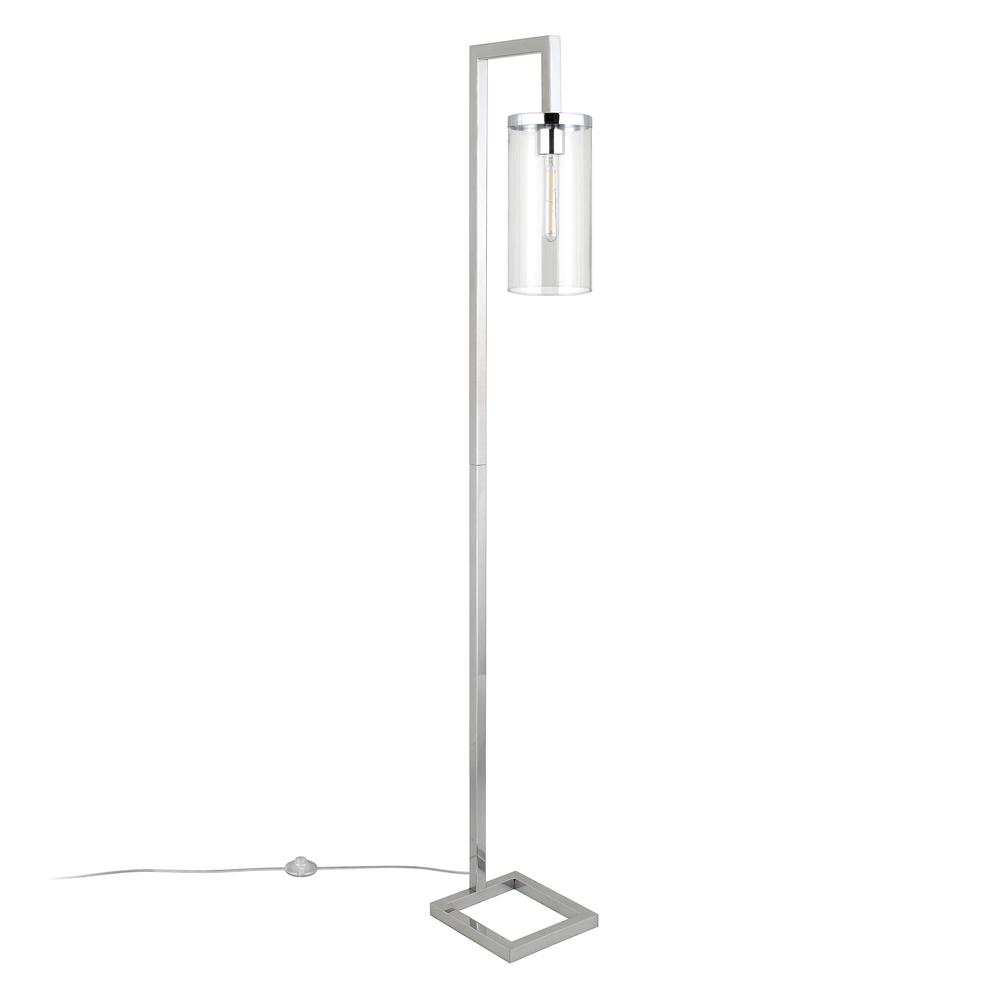 67" Nickel Reading Floor Lamp With Clear Transparent Glass Drum Shade. Picture 2