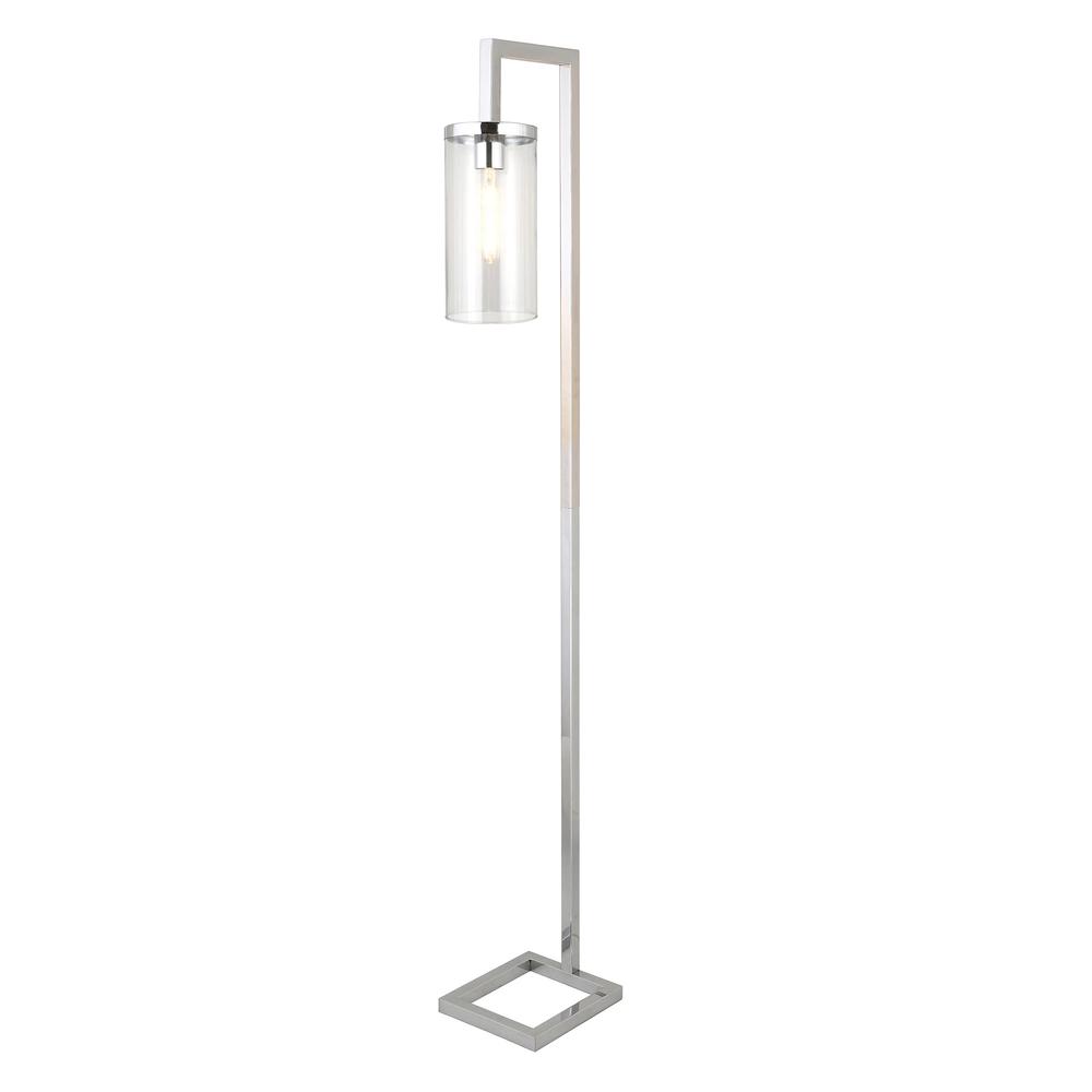 67" Nickel Reading Floor Lamp With Clear Transparent Glass Drum Shade. Picture 3