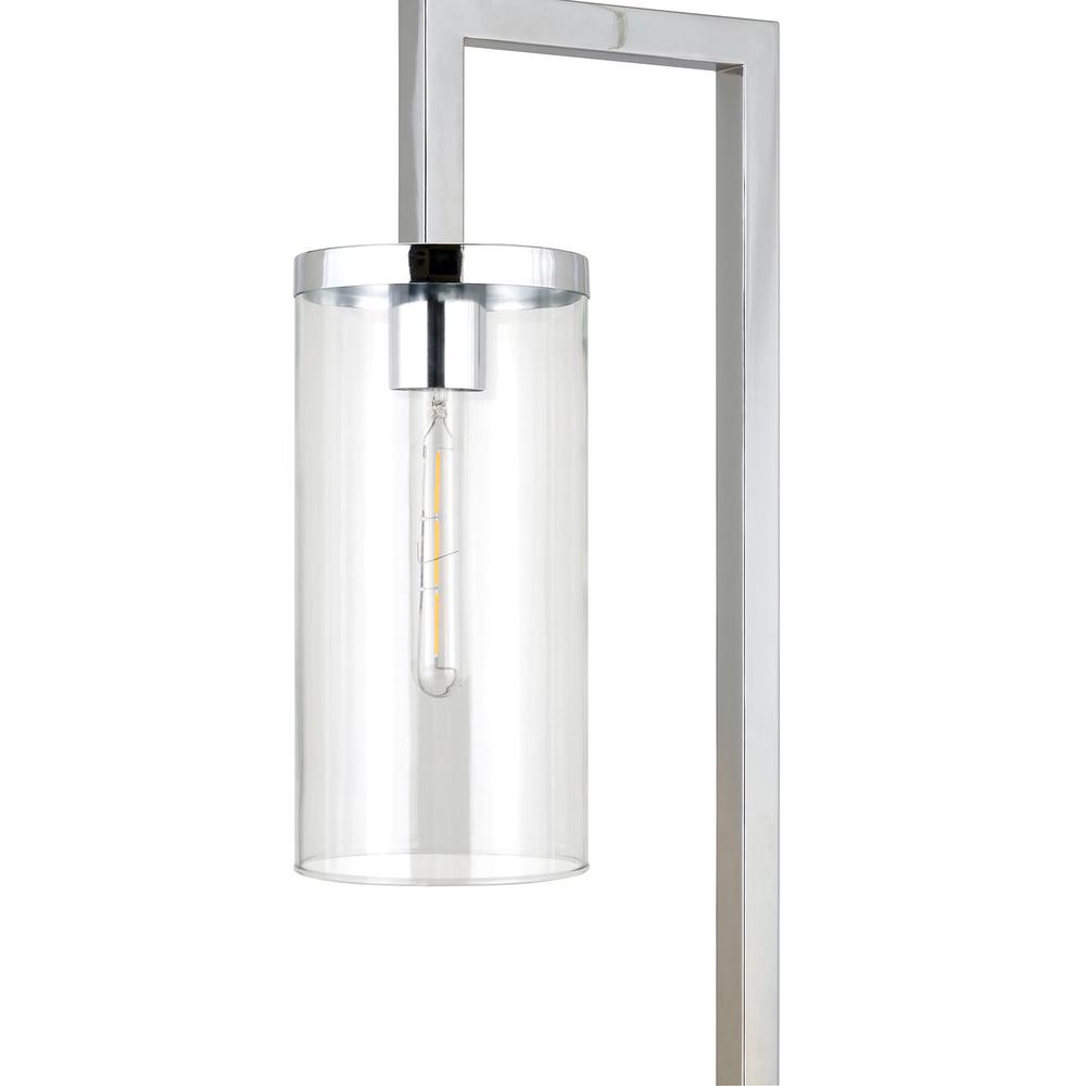 67" Nickel Reading Floor Lamp With Clear Transparent Glass Drum Shade. Picture 5