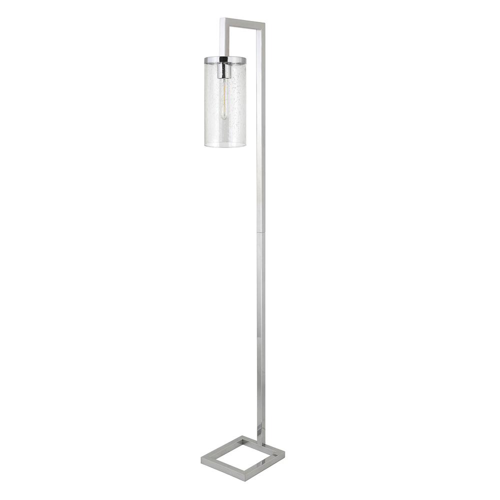 67" Nickel Reading Floor Lamp With Clear Seeded Glass Drum Shade. Picture 1