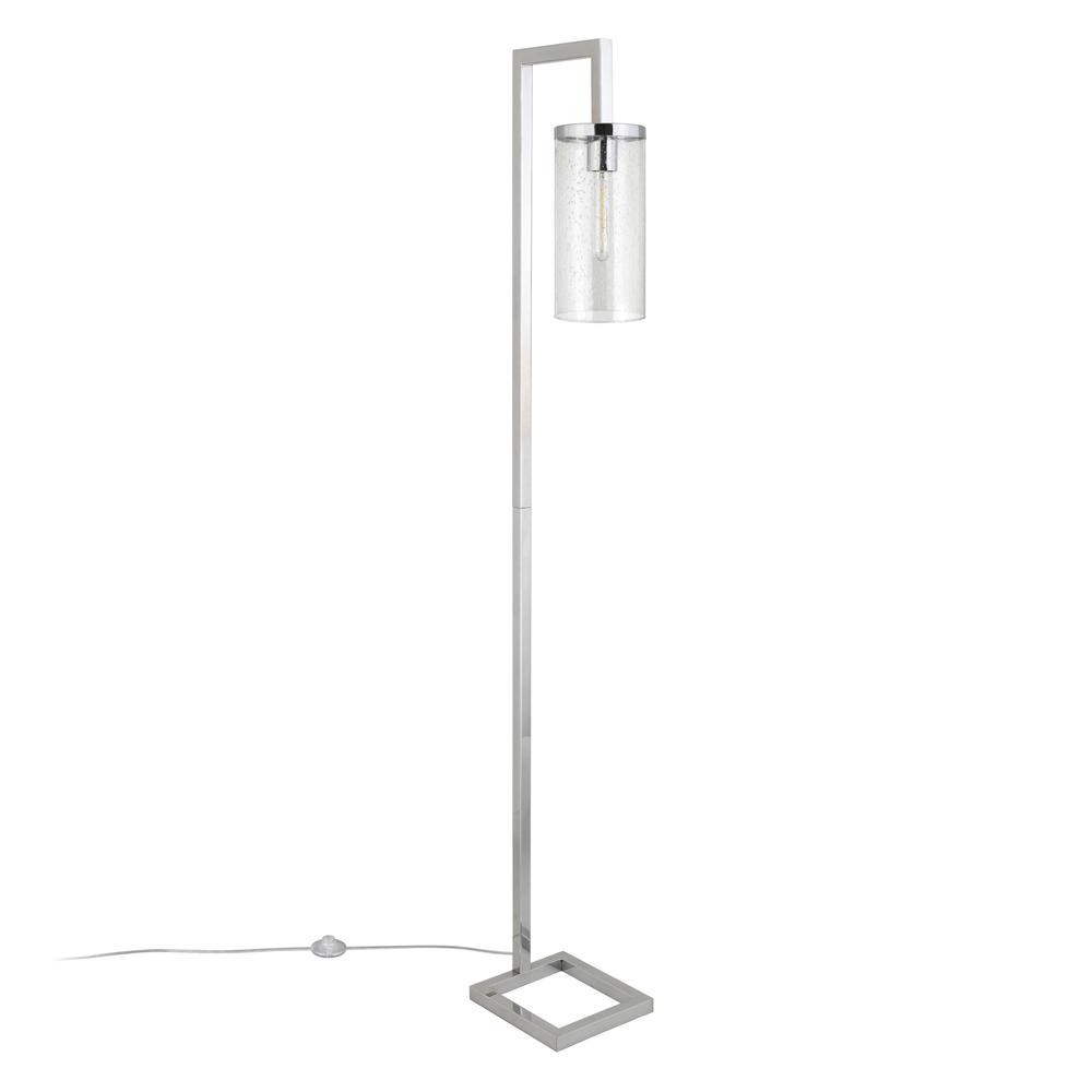 67" Nickel Reading Floor Lamp With Clear Seeded Glass Drum Shade. Picture 2