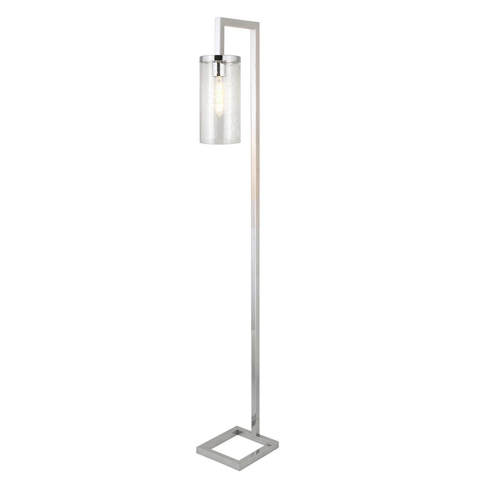 67" Nickel Reading Floor Lamp With Clear Seeded Glass Drum Shade. Picture 3