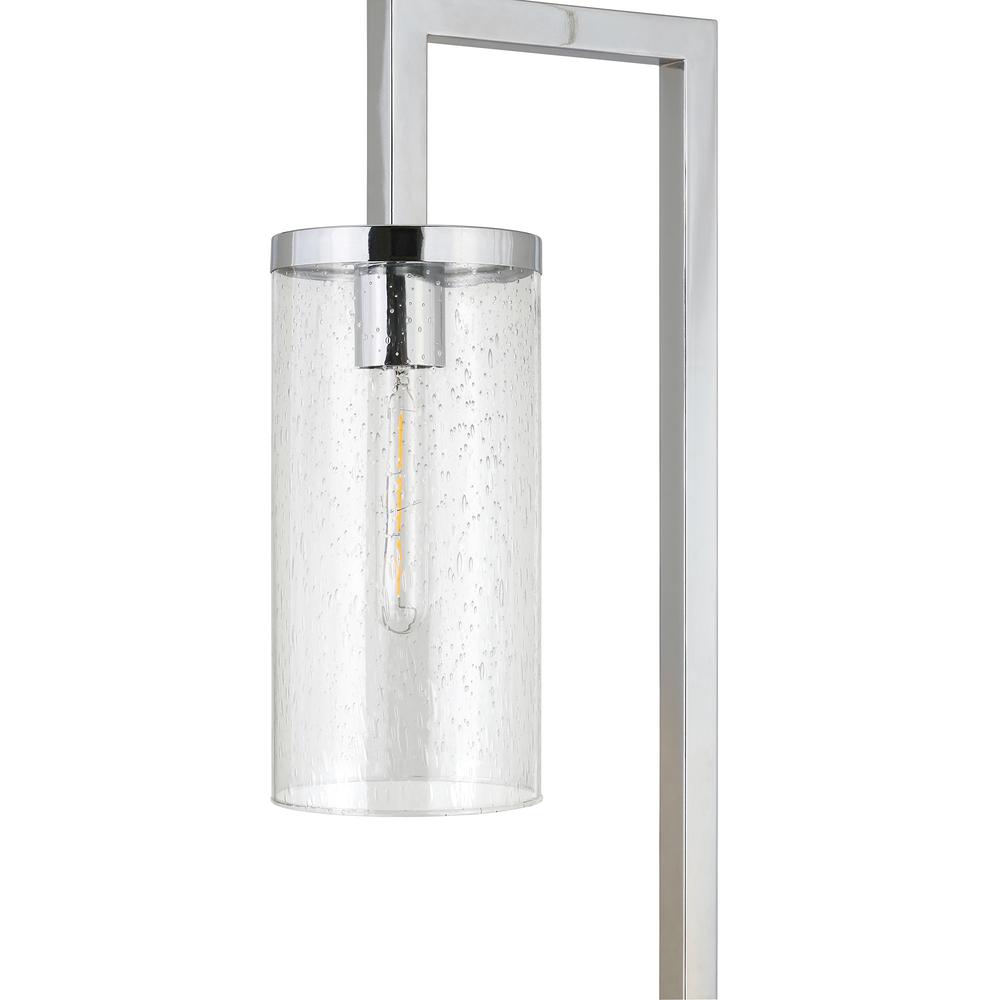 67" Nickel Reading Floor Lamp With Clear Seeded Glass Drum Shade. Picture 5