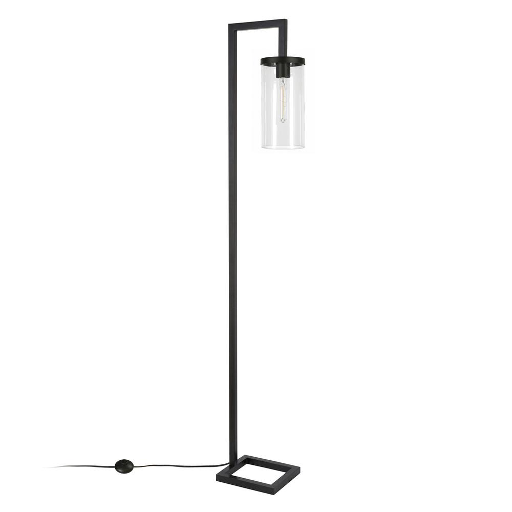 67" Black Reading Floor Lamp With Clear Transparent Glass Drum Shade. Picture 2