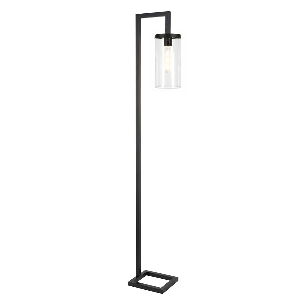 67" Black Reading Floor Lamp With Clear Transparent Glass Drum Shade. Picture 3
