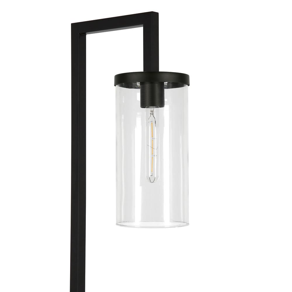 67" Black Reading Floor Lamp With Clear Transparent Glass Drum Shade. Picture 5