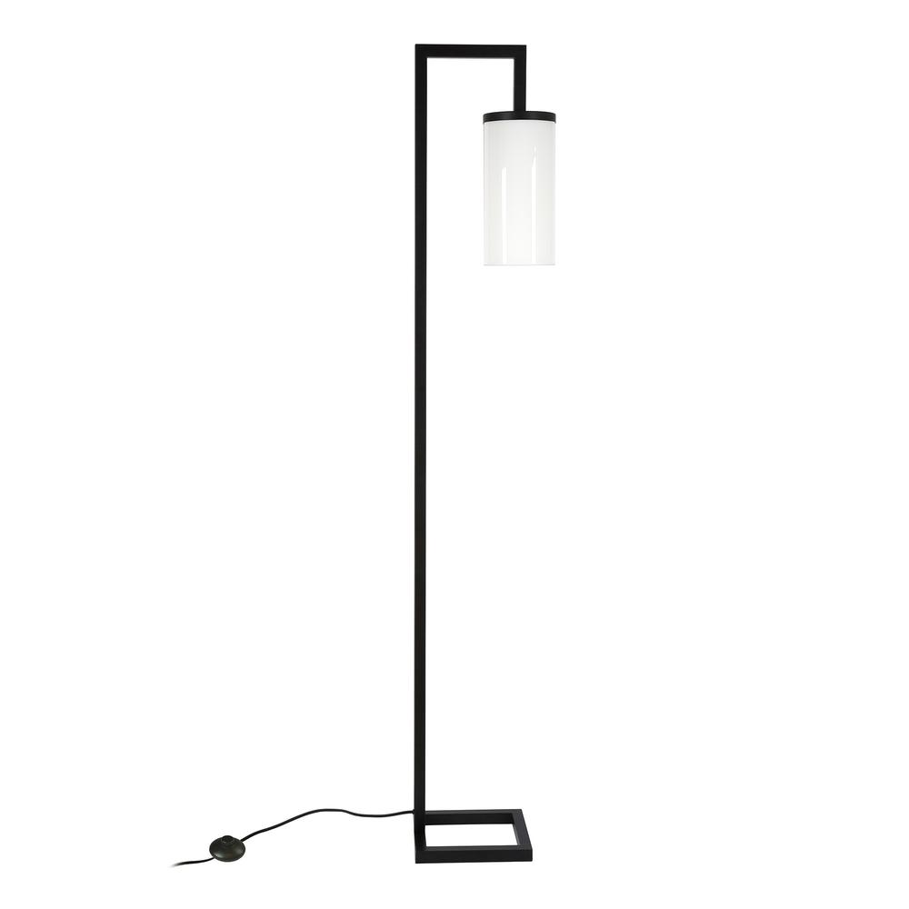 67" Black Reading Floor Lamp With White Frosted Glass Drum Shade. Picture 2
