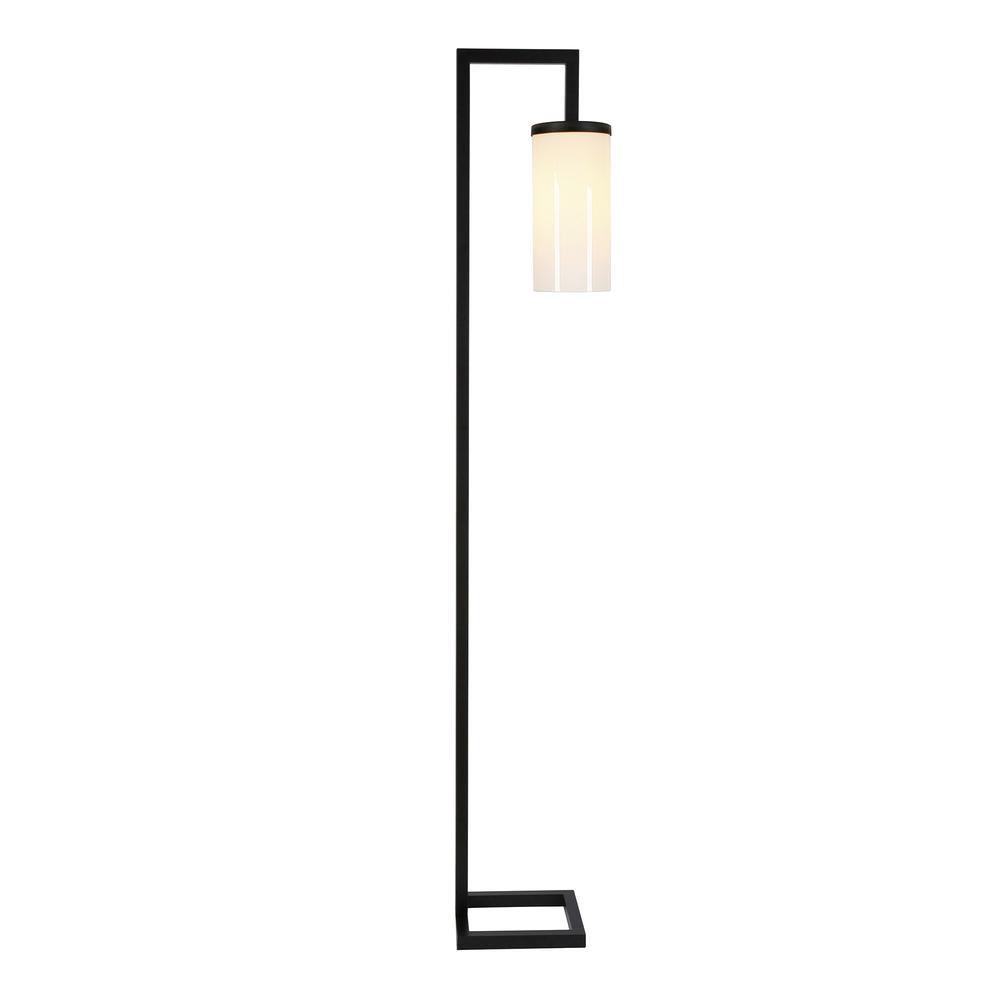 67" Black Reading Floor Lamp With White Frosted Glass Drum Shade. Picture 3