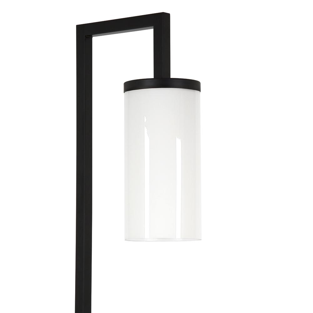 67" Black Reading Floor Lamp With White Frosted Glass Drum Shade. Picture 5