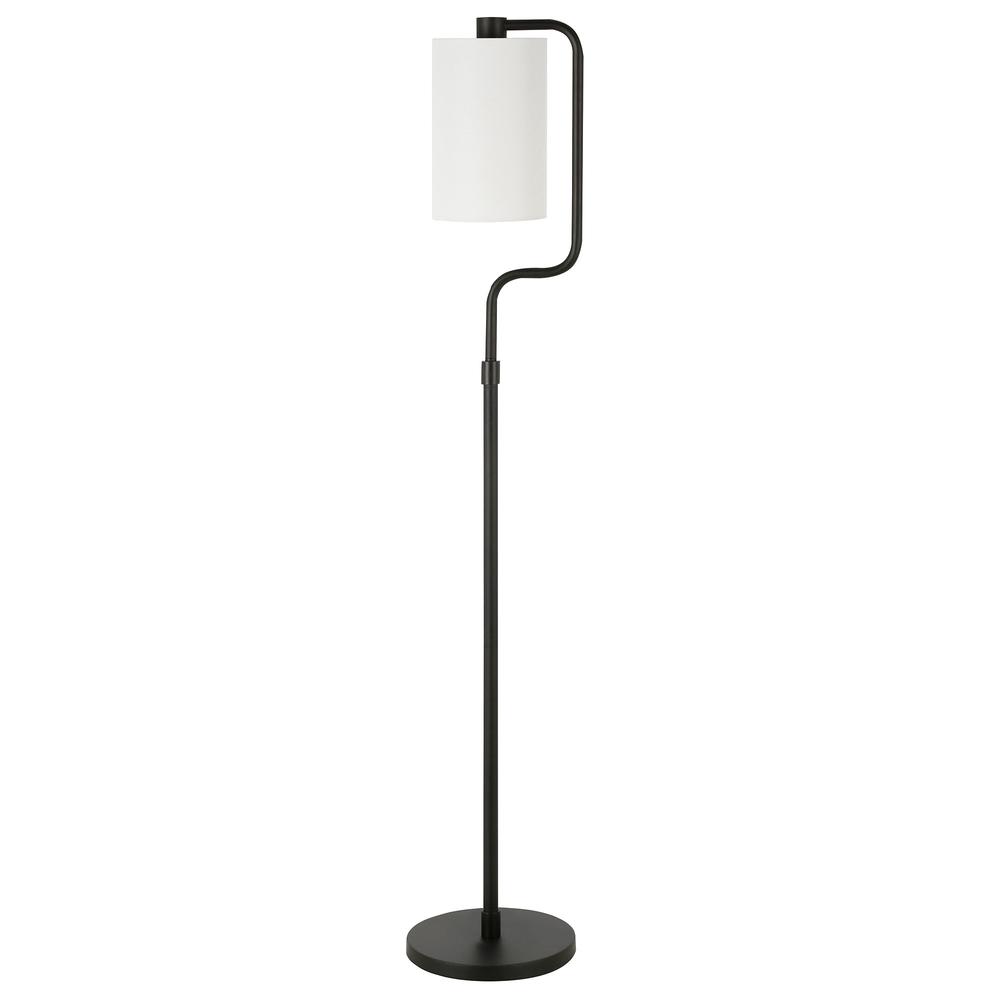 62" Black Reading Floor Lamp With White Frosted Glass Drum Shade. Picture 1