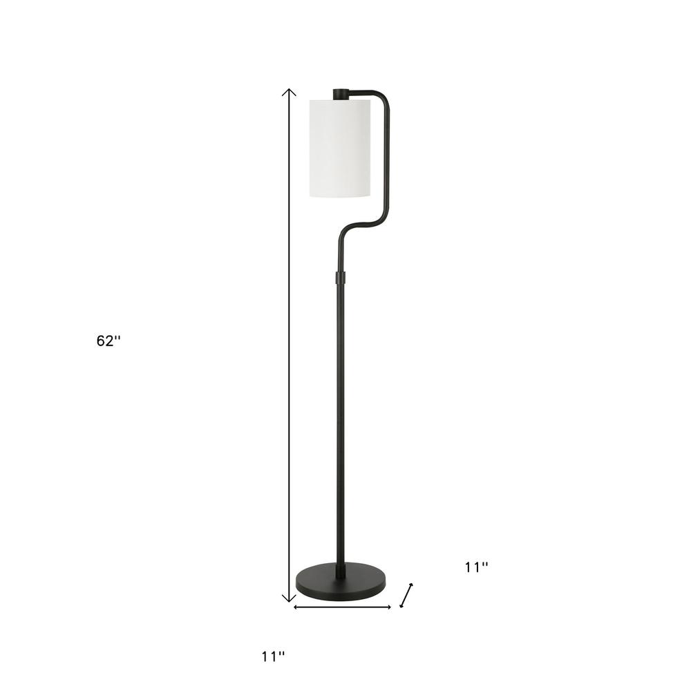 62" Black Reading Floor Lamp With White Frosted Glass Drum Shade. Picture 8