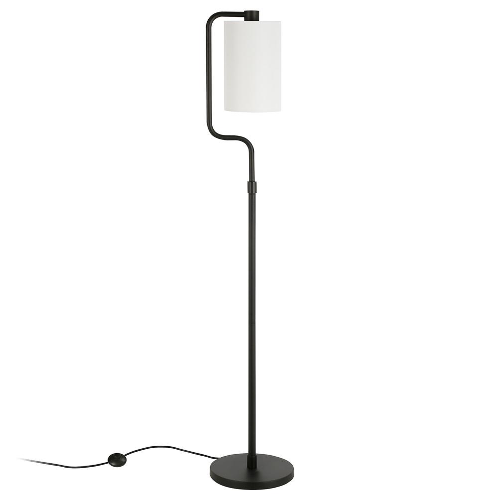 62" Black Reading Floor Lamp With White Frosted Glass Drum Shade. Picture 2