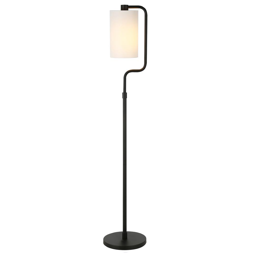 62" Black Reading Floor Lamp With White Frosted Glass Drum Shade. Picture 3