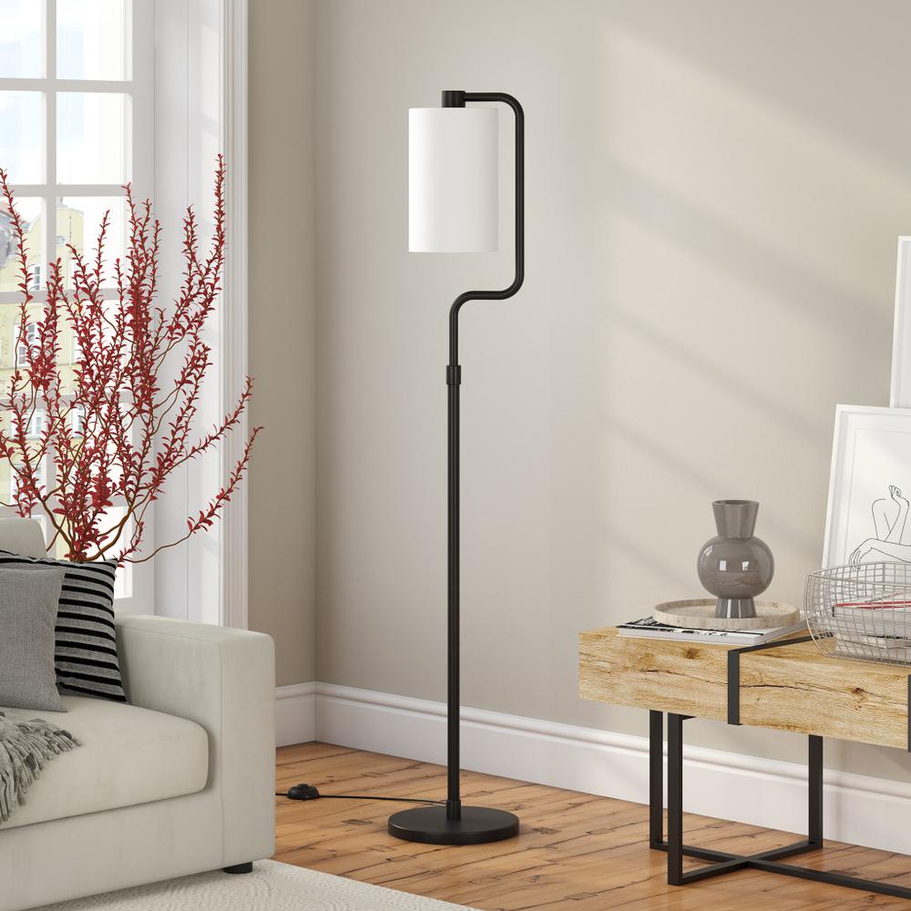 62" Black Reading Floor Lamp With White Frosted Glass Drum Shade. Picture 6