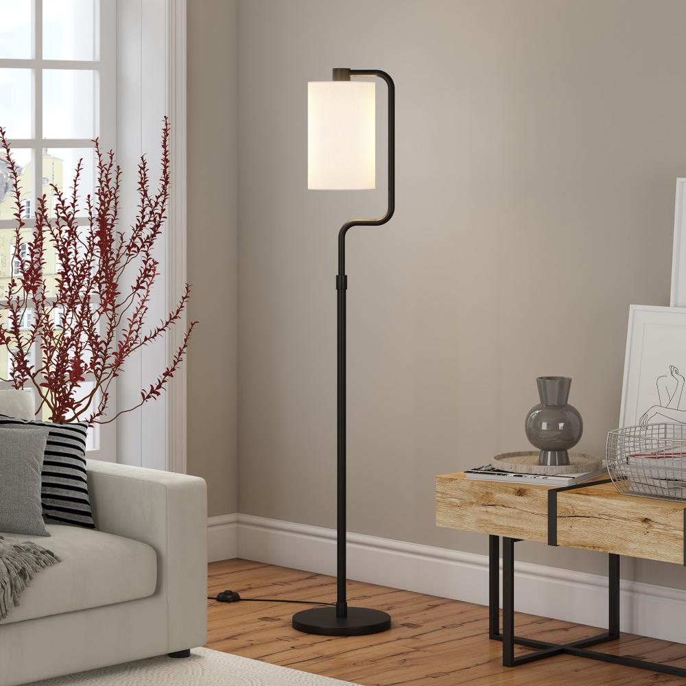 62" Black Reading Floor Lamp With White Frosted Glass Drum Shade. Picture 7