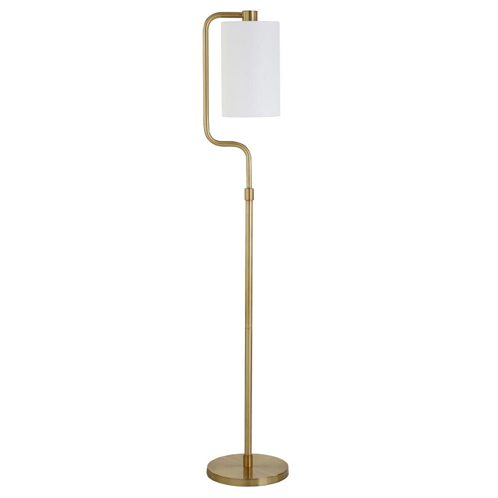 62" Brass Reading Floor Lamp With White Frosted Glass Drum Shade. Picture 1