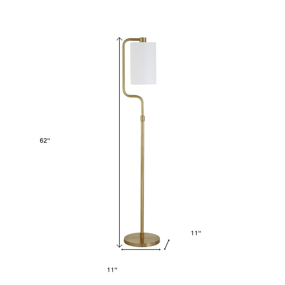 62" Brass Reading Floor Lamp With White Frosted Glass Drum Shade. Picture 8