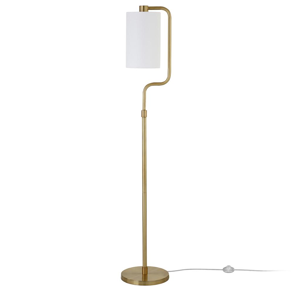 62" Brass Reading Floor Lamp With White Frosted Glass Drum Shade. Picture 2