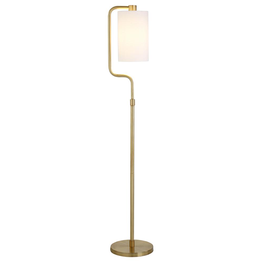 62" Brass Reading Floor Lamp With White Frosted Glass Drum Shade. Picture 3