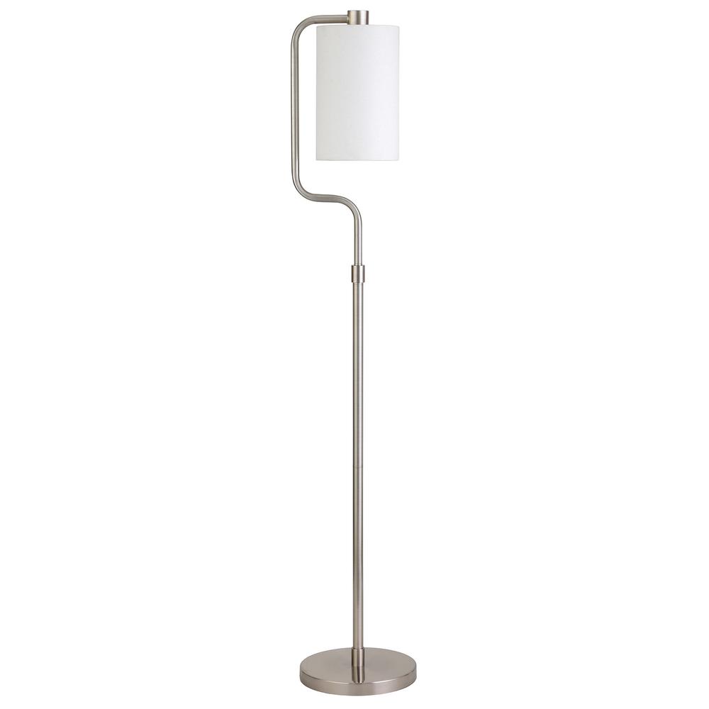 62" Nickel Reading Floor Lamp With White Frosted Glass Drum Shade. Picture 1