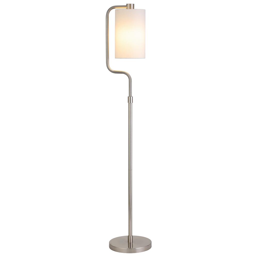 62" Nickel Reading Floor Lamp With White Frosted Glass Drum Shade. Picture 2