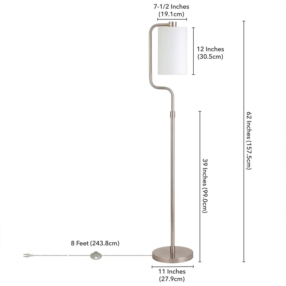 62" Nickel Reading Floor Lamp With White Frosted Glass Drum Shade. Picture 7