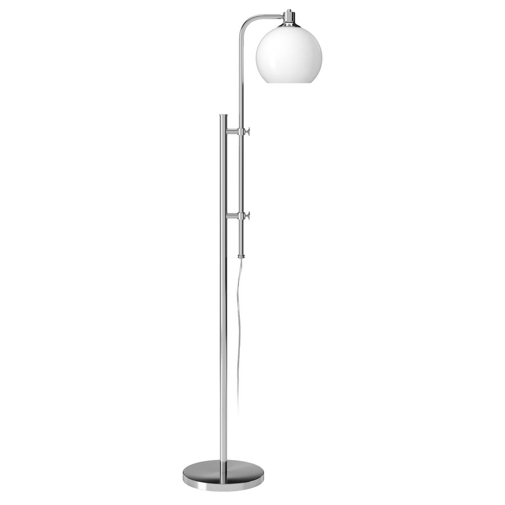 68" Nickel Adjustable Reading Floor Lamp With White Frosted Glass Globe Shade. Picture 1