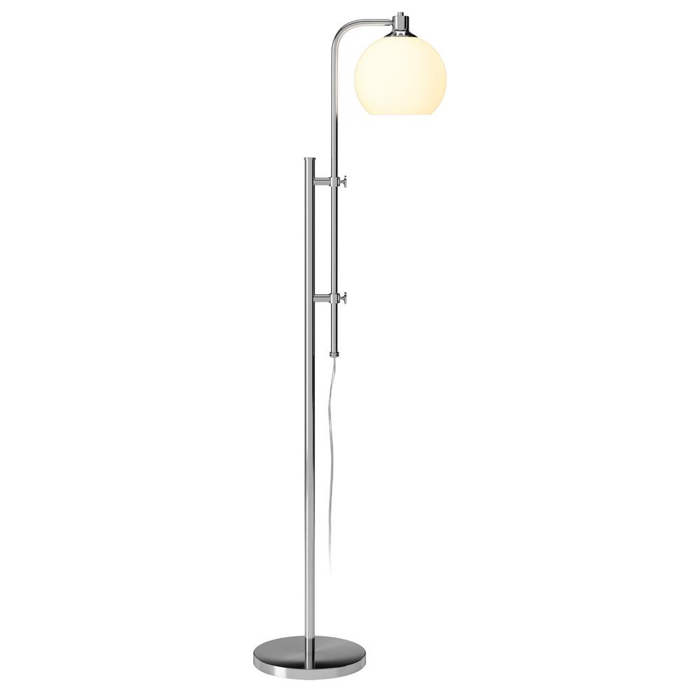 68" Nickel Adjustable Reading Floor Lamp With White Frosted Glass Globe Shade. Picture 2