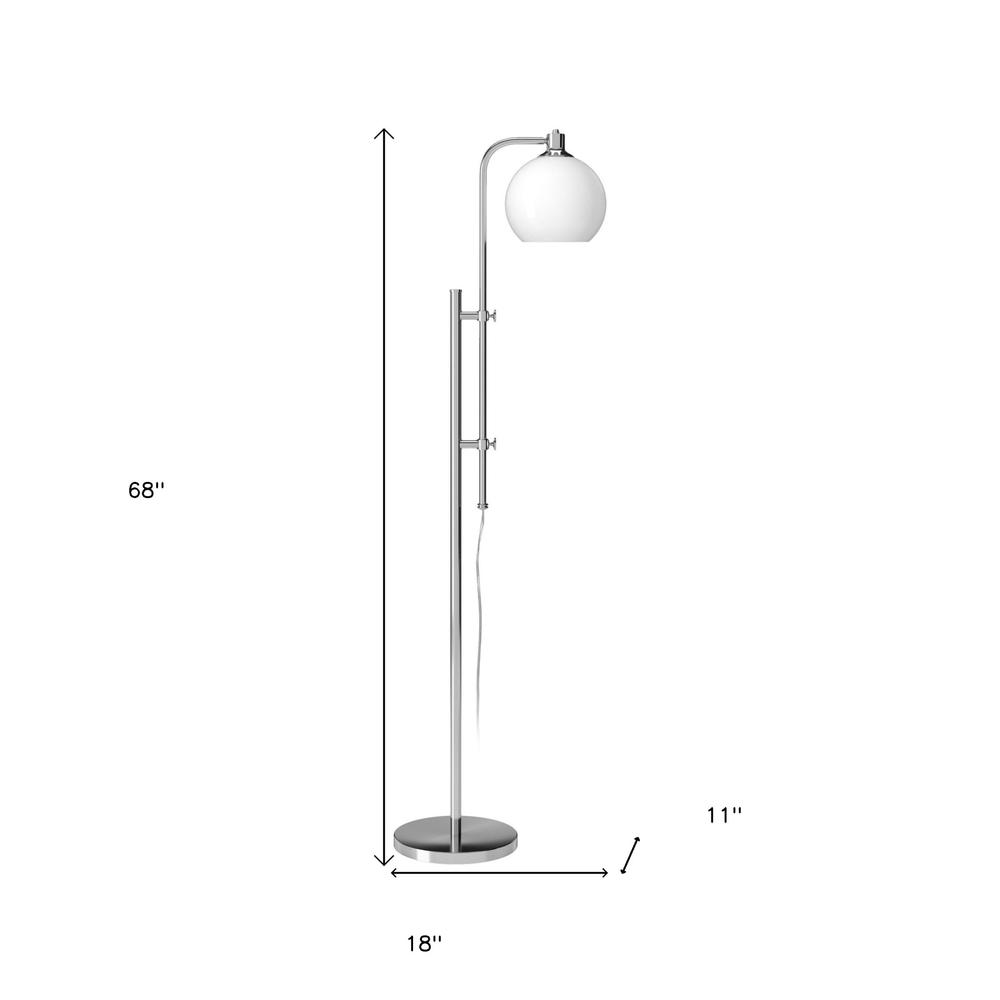 68" Nickel Adjustable Reading Floor Lamp With White Frosted Glass Globe Shade. Picture 5