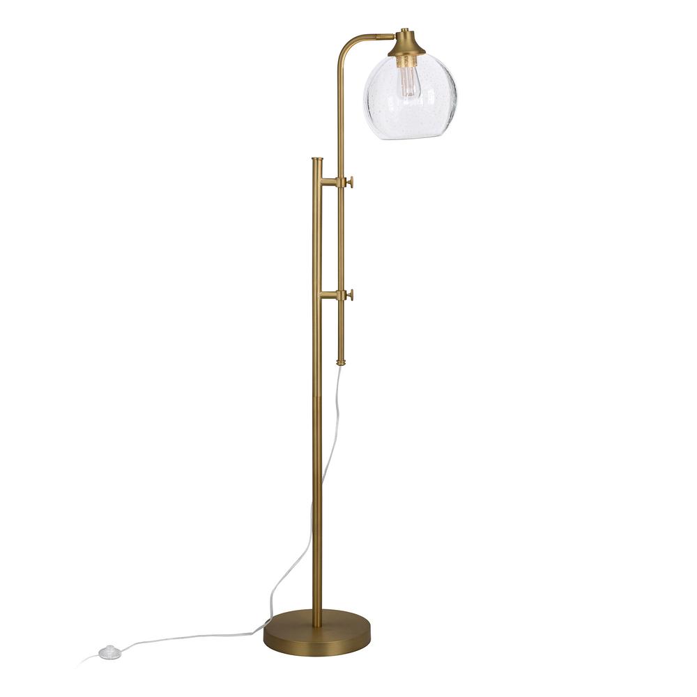 68" Brass Adjustable Reading Floor Lamp With Clear Seeded Glass Globe Shade. Picture 1