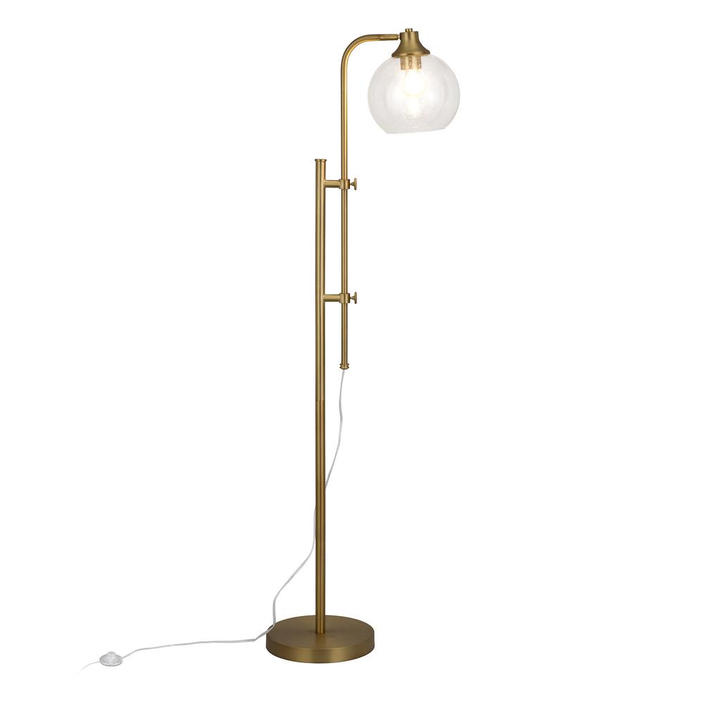 68" Brass Adjustable Reading Floor Lamp With Clear Seeded Glass Globe Shade. Picture 2