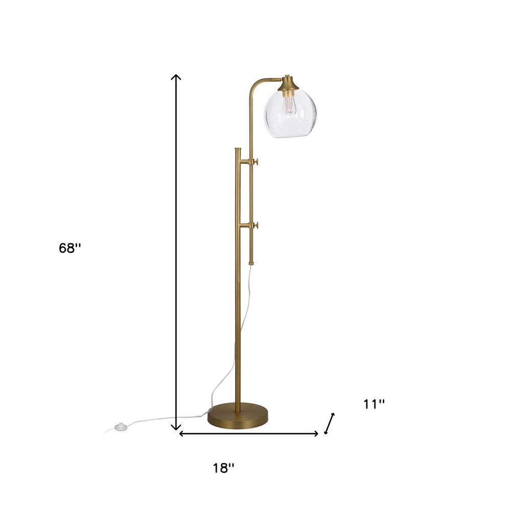 68" Brass Adjustable Reading Floor Lamp With Clear Seeded Glass Globe Shade. Picture 7