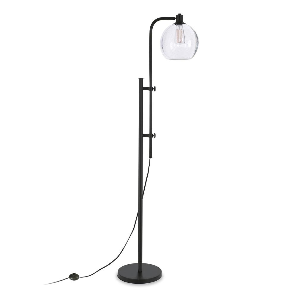 68" Black Adjustable Reading Floor Lamp With Clear Seeded Glass Globe Shade. Picture 1