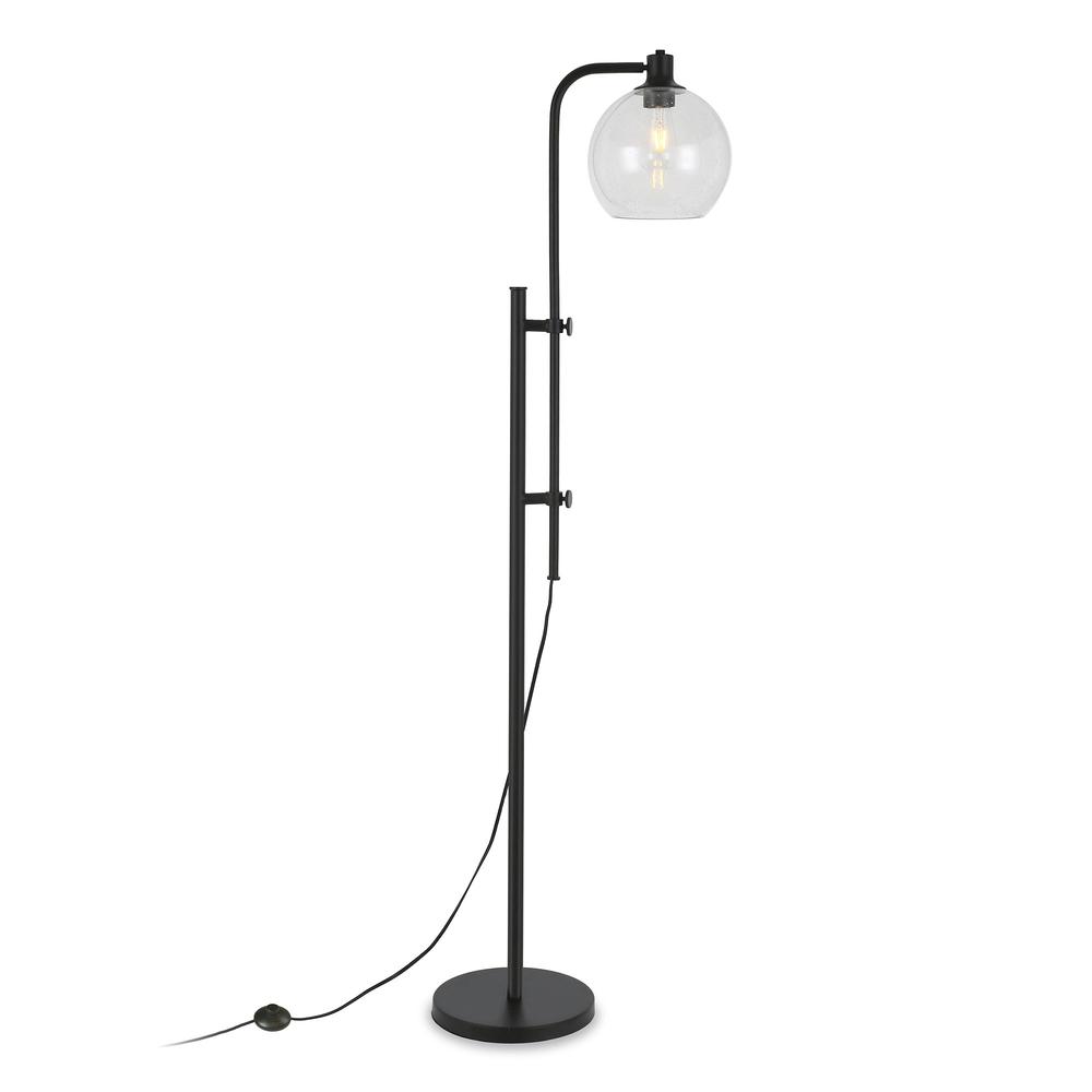68" Black Adjustable Reading Floor Lamp With Clear Seeded Glass Globe Shade. Picture 2