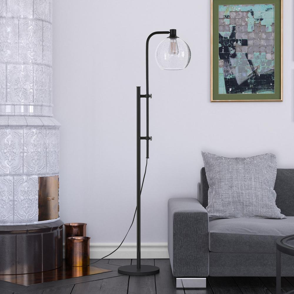 68" Black Adjustable Reading Floor Lamp With Clear Seeded Glass Globe Shade. Picture 5