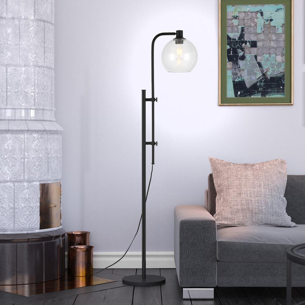 68" Black Adjustable Reading Floor Lamp With Clear Seeded Glass Globe Shade. Picture 6
