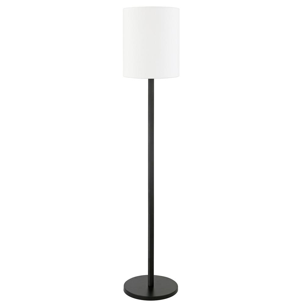 62" Black Traditional Shaped Floor Lamp With White Frosted Glass Drum Shade. Picture 1
