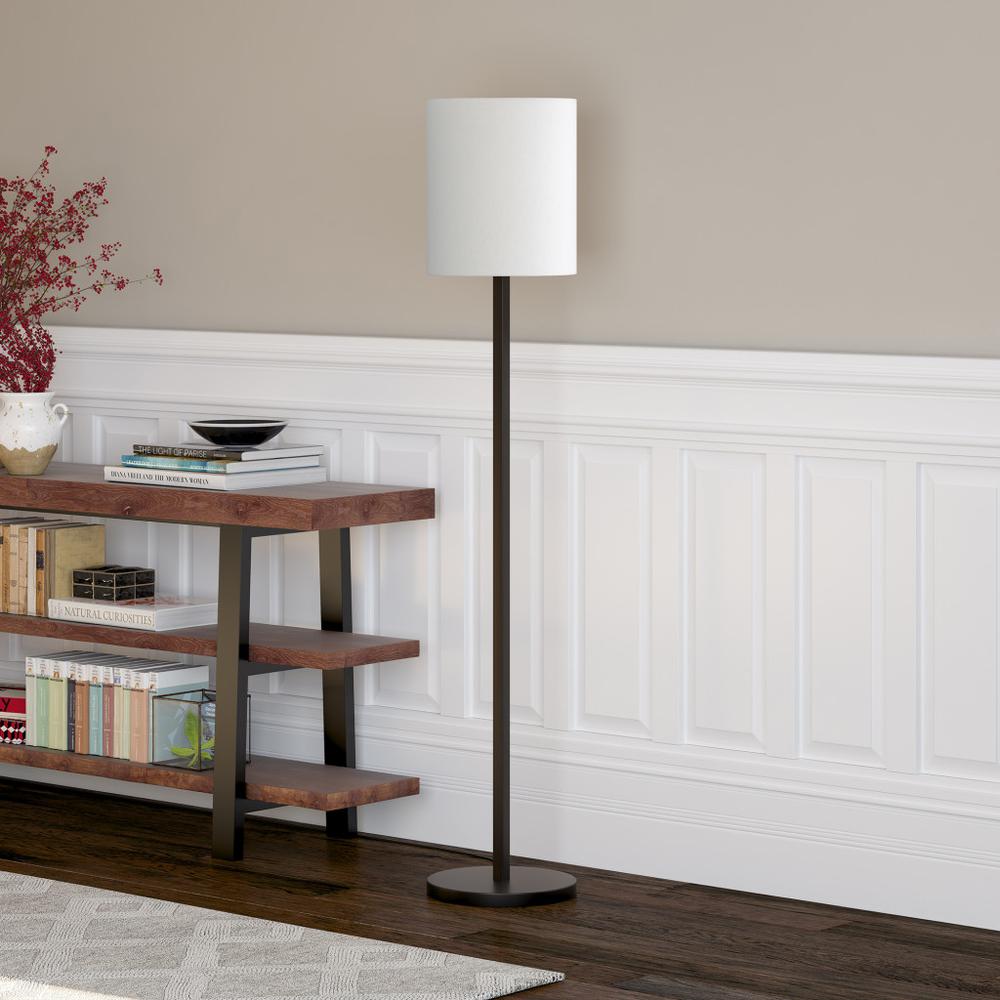 62" Black Traditional Shaped Floor Lamp With White Frosted Glass Drum Shade. Picture 4