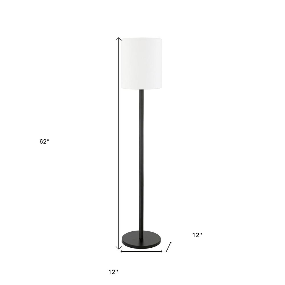 62" Black Traditional Shaped Floor Lamp With White Frosted Glass Drum Shade. Picture 6
