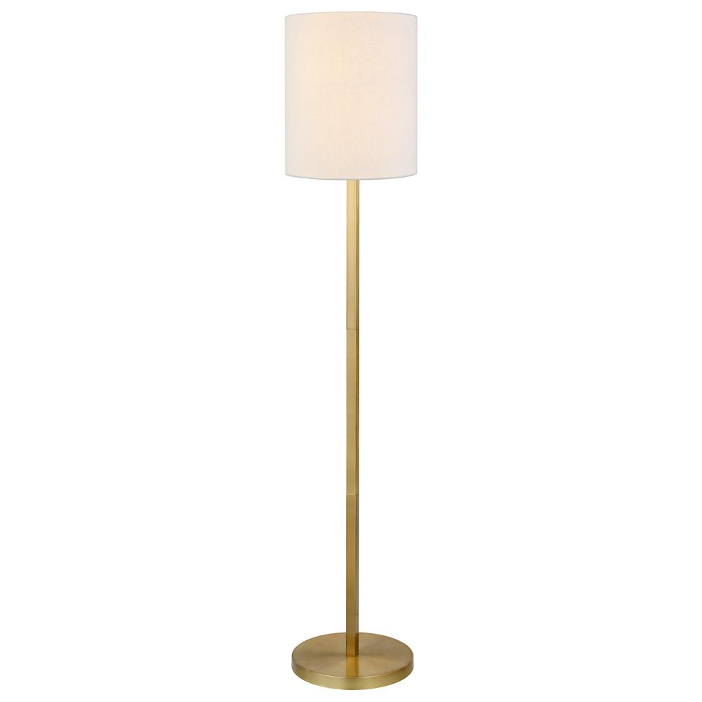 62" Brass Traditional Shaped Floor Lamp With White Frosted Glass Drum Shade. Picture 2