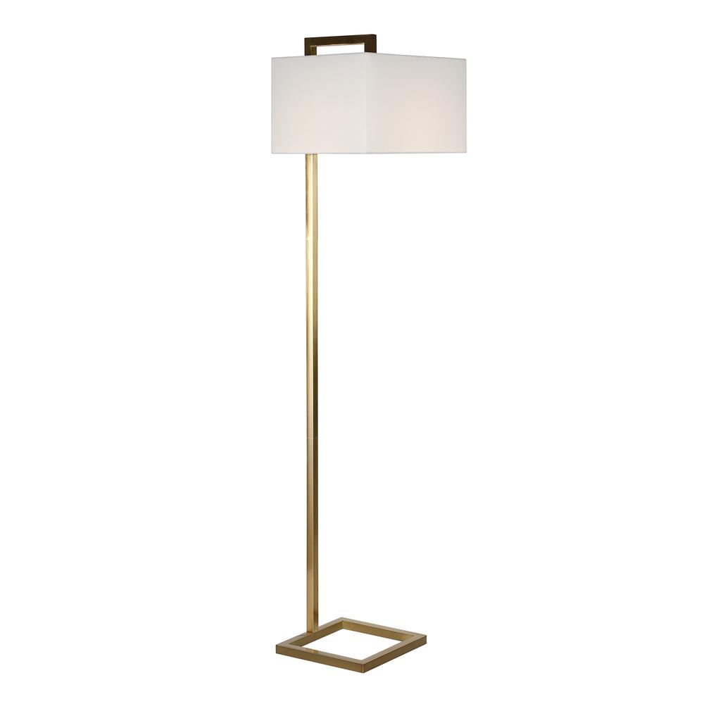 68" Brass Floor Lamp With White Frosted Glass Rectangular Shade. Picture 2